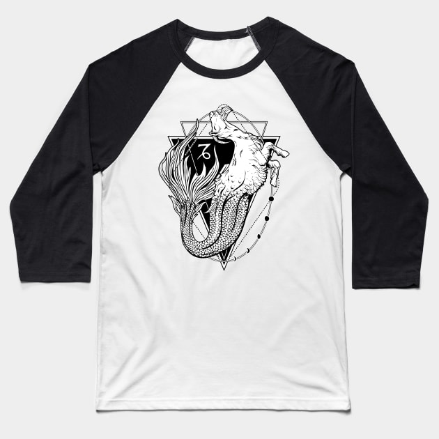 Mermaid goat / Capricorn Baseball T-Shirt by Von Kowen